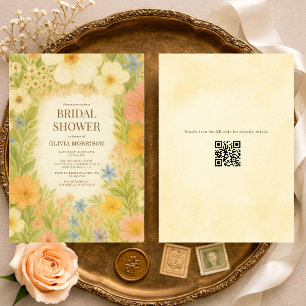 Convite Chuva de Noiva Código QR Floral Jardim Botânico
