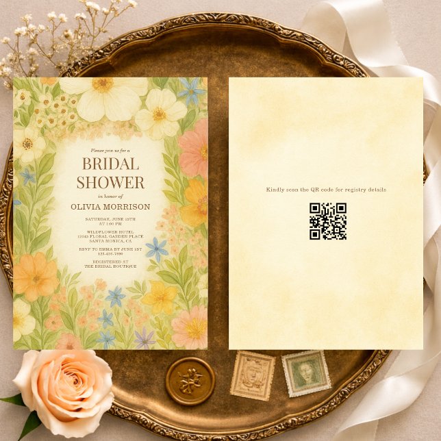 Convite Chuva de Noiva Código QR Floral Jardim Botânico (Criador carregado)