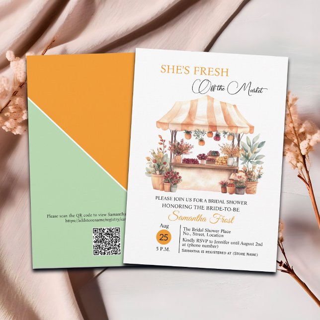 Convite Chuva de Noiva Código QR 'Fora do Mercado' Floral  (Criador carregado)