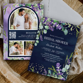 Convite Chuva de Noiva Código QR Lavanda Eucalipto Azul-Ma