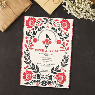 Convite Chuva de Noiva Colorida com Tema Mexicano Floral F