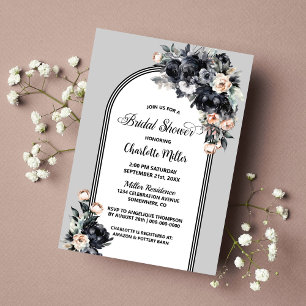 Convite Chuva de Noiva com Arco Floral Preto e Cinza
