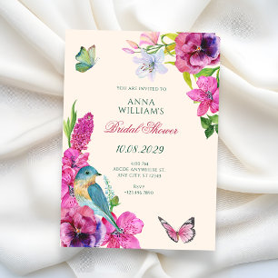 Convite Chuva de noiva com borboleta floral de pássaro