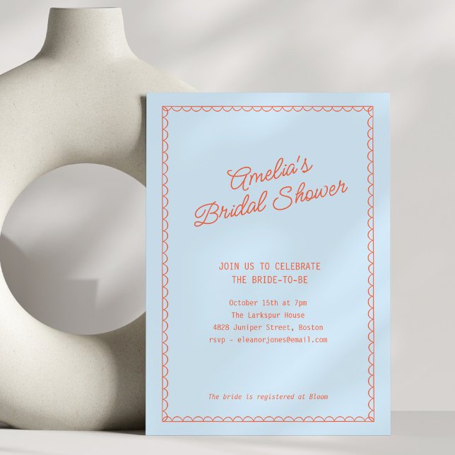Convite Chuva de Noiva com Borda de Scallop e Doodle de Ca (Criador carregado)
