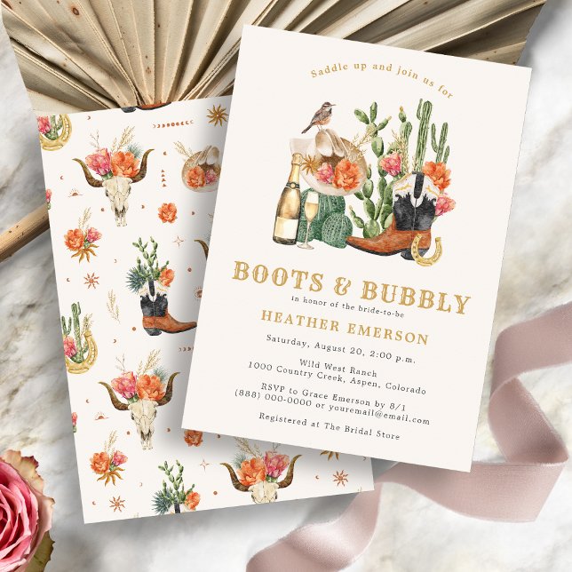 Convite Chuva de Noiva com Botas (Watercolor Boots and Bubbly Bridal Shower Invitation by Painted Papery
)