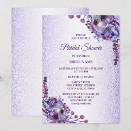 Convite Chuva de Noiva com Brilho Floral Azul Roxo Rosa