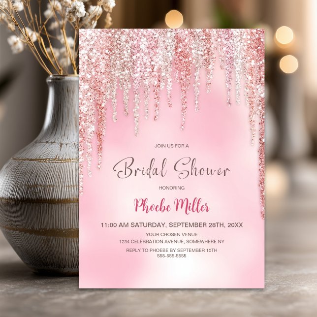 Convite Chuva de Noiva com Brilho Rosa (Criador carregado)