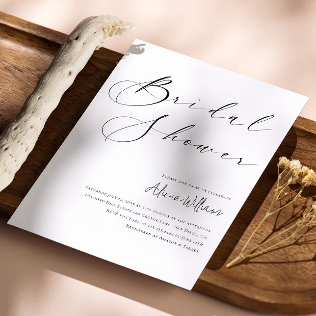 Convite Chuva de Noiva com Caligrafia Simples e Elegante (Elegant Minimalist Script Bridal Shower Invitation Personalized)