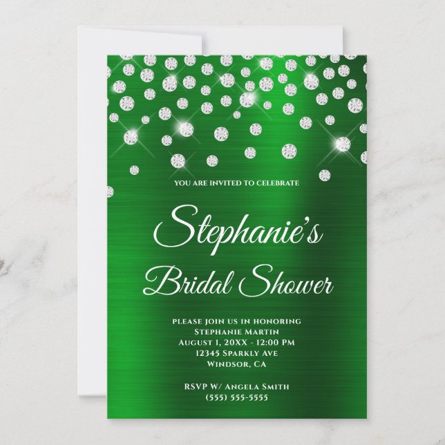 Convite Chuva de Noiva com Diamante Brilhante e Seda Esmer (Frente)