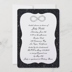 Convite Chuva de Noiva com Diamante Brilho Preto Infinito
