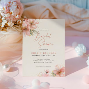 Convite Chuva de Noiva com Elegante Roteiro Floral Rosa Su