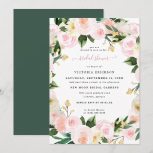 Convite Chuva de Noiva com Florais Rosa em Aquarela