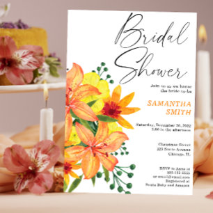 Convite Chuva de noiva com flores de aquarela laranja