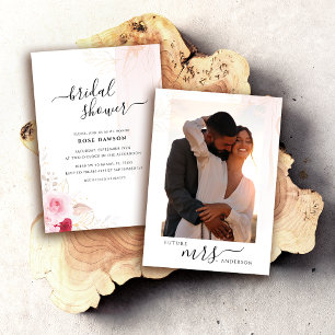 Convite Chuva de Noiva com Flores de Aquarela Rosa