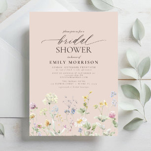Convite Chuva de Noiva com Flores de Jardim Rosa em Aquare