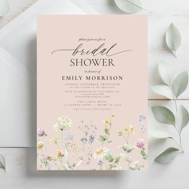 Convite Chuva de Noiva com Flores de Jardim Rosa em Aquare (Criador carregado)