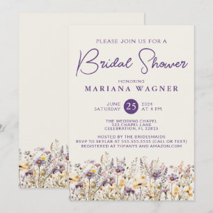 Convite Chuva de Noiva com Flores Silvestres Roxas Branco
