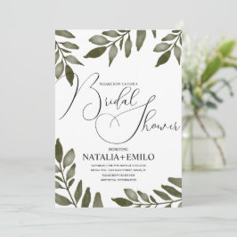 Convite Chuva de Noiva com Folhas de Aguarela e Ramagem Ve