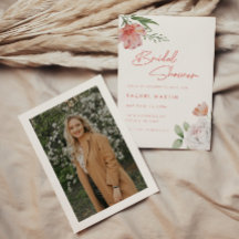 Chuva de Noiva com Foto em Script Floral Rosa Mode