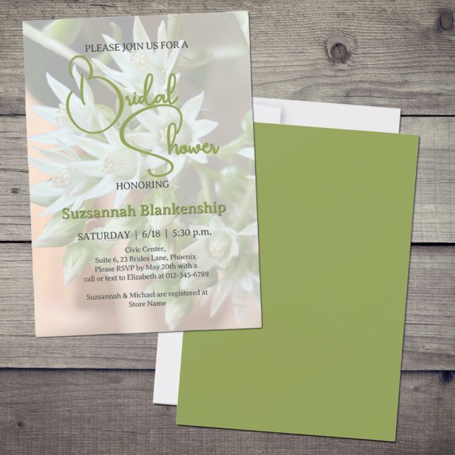 Convite Chuva de Noiva com Fundo Floral Suculento Sutil (bridal shower template front and back)