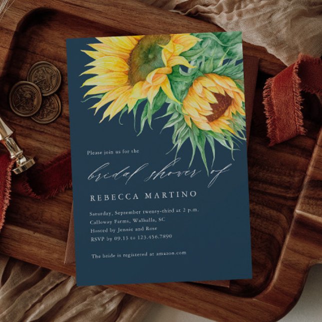 Convite Chuva de Noiva com Girassóis Rústicos e Letra em A (A rustic sunflower wedding invitation with hand painted florals. Great for a fall wedding.)