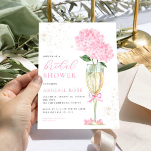 Convite Chuva de Noiva com Hortênsia Rosa Champanhe Dourad