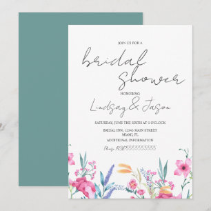 Convite Chuva de Noiva com Letra em Verde Flor Selvagem Aq