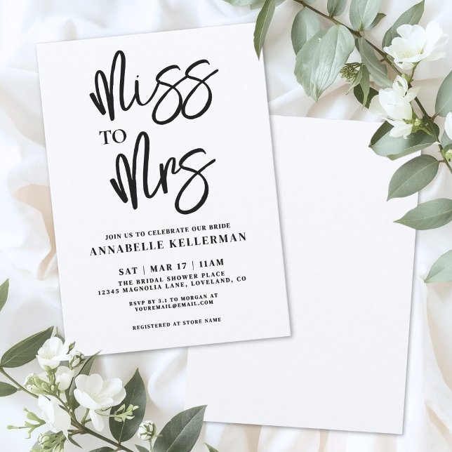 Convite Chuva de Noiva com Letra Preta Manuscrita Minimali (Minimalist Handwritten Black Script Bridal Shower Invitation)