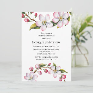 Convite Chuva de Noiva com Maçã Aquarela Flor de Cerejeira