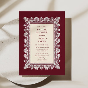 Convite Chuva de Noiva com Moldura de Renda Burgundy
