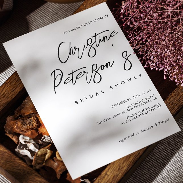 Convite Chuva de Noiva com Nome em Roteiro Simples e Elega (Minimalist Handwritten Bridal Shower Invitation Personalized)
