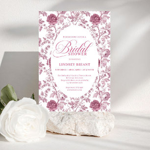 Convite Chuva de Noiva com Padrão de Rosa Elegante Royal B