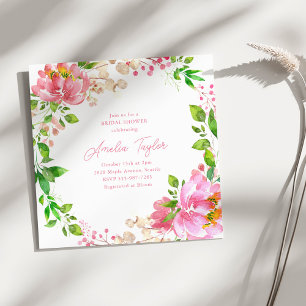 Convite Chuva de Noiva com Peônia em Aquarela Rosa