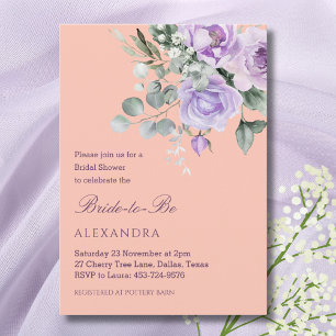 Convite Chuva de Noiva com Peônia Floral Lilás Pêssego