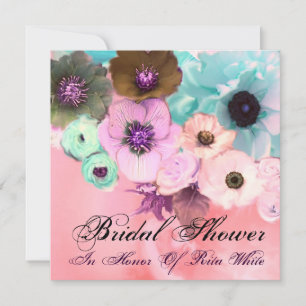 CONVITE CHUVA DE NOIVA COM ROSAS AZUIS ROSADAS E FLORES DE