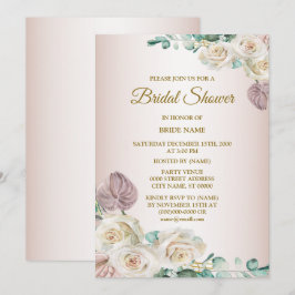 Convite Chuva de Noiva com Rosas Brancas e Rosa e Aquarela