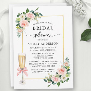 Convite Chuva de Noiva com Rosas em Aquarela e Laço Rosa