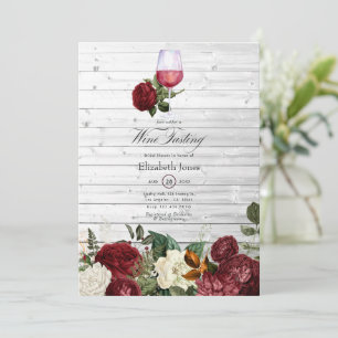 Convite Chuva de Noiva com tema de Vinho Floral Vermelho B