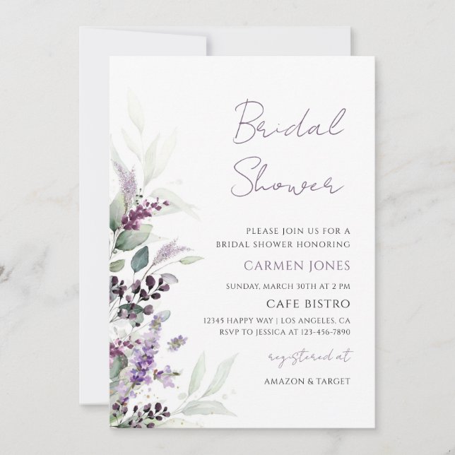 Convite Chuva de Noiva com Verde e Lavanda (Frente)