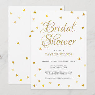 Convite Chuva de noiva confete de corações dourados