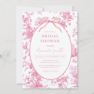 Convite Chuva de Noiva Coquete Rosa Floral Toile