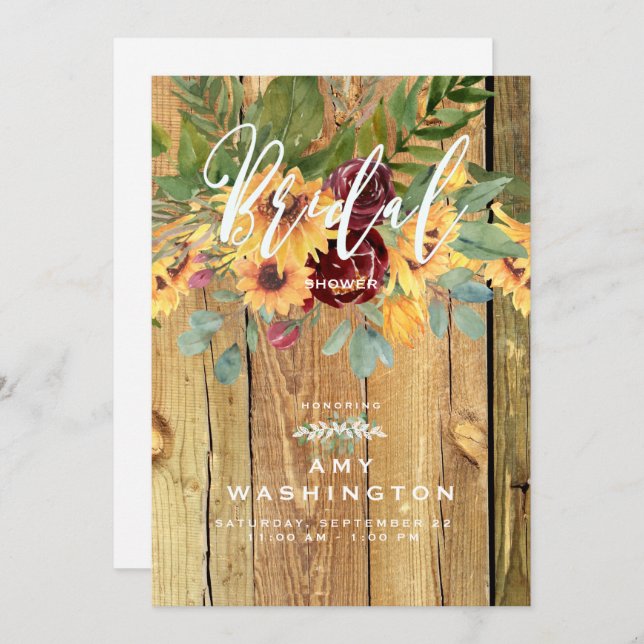 Convite Chuva de Noiva Dançando Girassóis Rústicos (Frente/Verso)