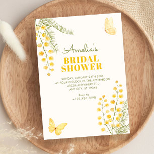 Convite Chuva de noiva de borboleta floral verde amarelo
