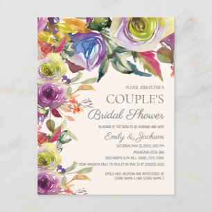 Convite Chuva de Noiva de Casal Floral Roxo Dourado Elegan