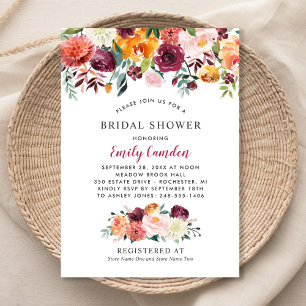Convite Chuva de Noiva de Casamento Floral de Outono Rústi