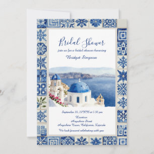 Convite Chuva de noiva de destino com azulejo azul de Sant