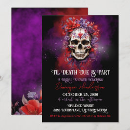 Convite Chuva de Noiva de Halloween Floral Craniano Gótico