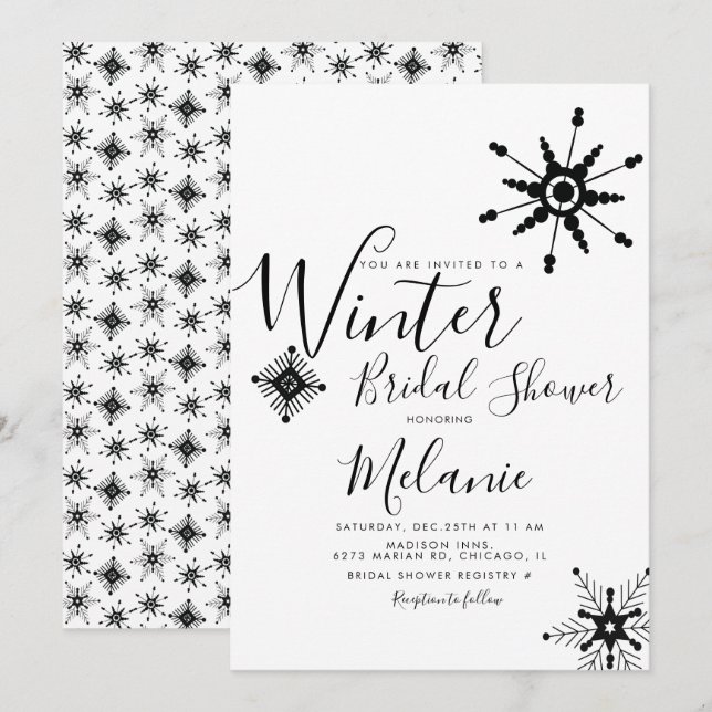 Convite Chuva de Noiva de Natal com Floco de Neve Preto El (Frente/Verso)