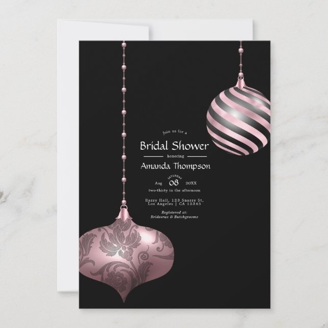 Convite Chuva de Noiva de Natal Rosa e Dourado Rosa (Frente)
