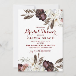 Convite Chuva de noiva de outono com rosas Boho Burgundy